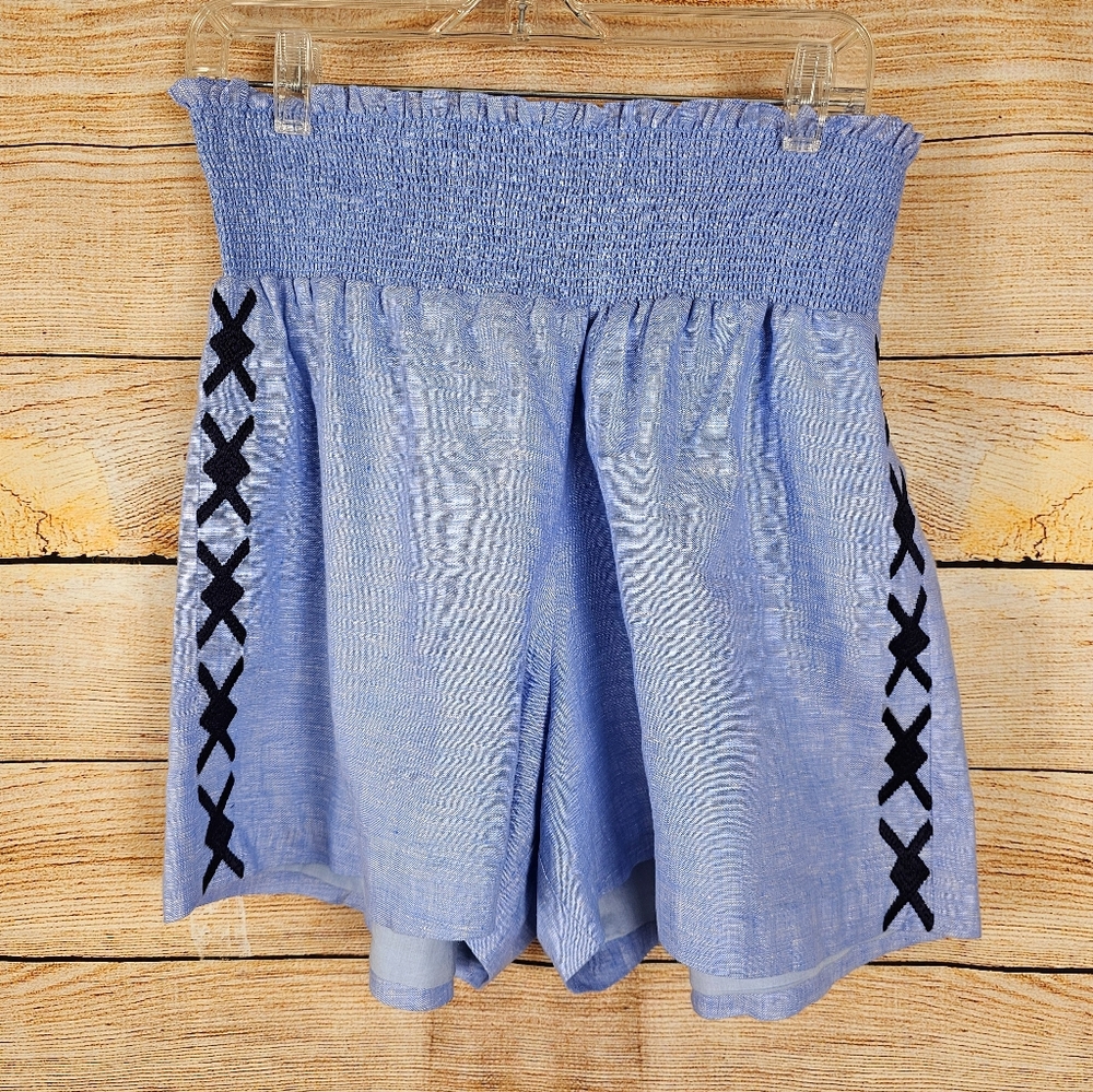 Sachin Babi Blue Linen Embroidered Shirt and Short Set Size Medium - Picture 4 of 6